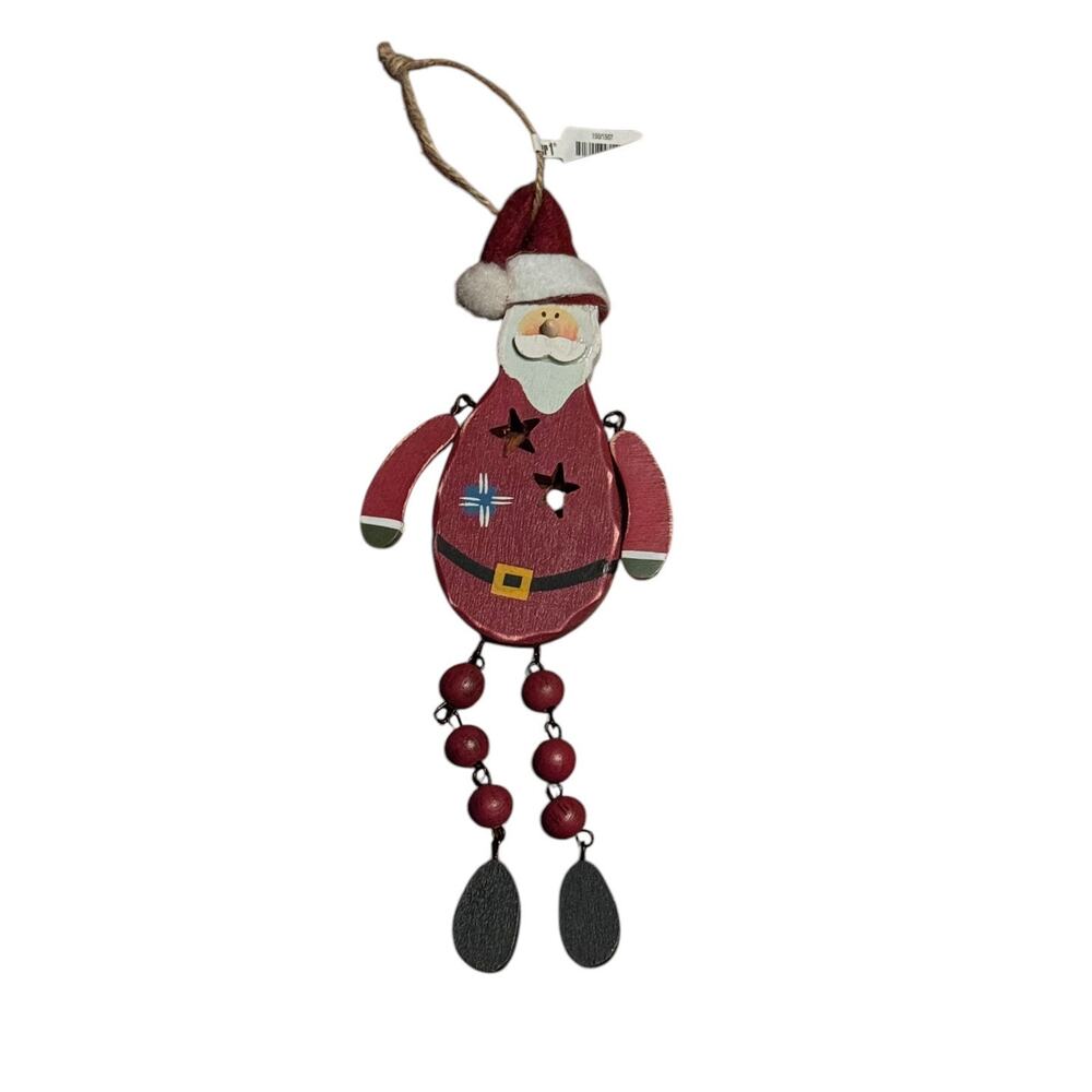 Pier 1 Santa Christmas Holiday Wooden Ornament Dangle Long Legs‎ Tree Decor Gift
